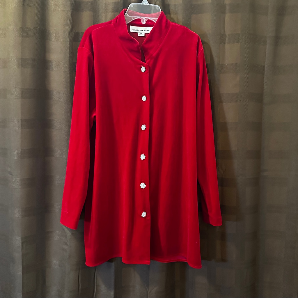 Caroline Rose Mandarin Red Velvet Red Jacket With Crystal Buttons Size Lp